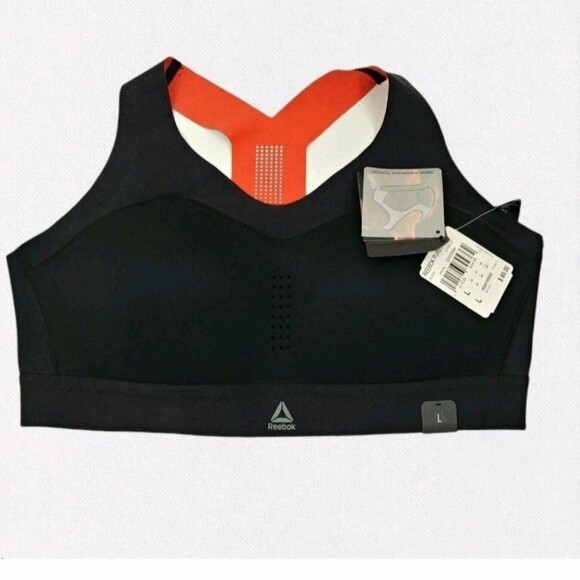 New REEBOK Pure Move Black Sports Bra Motion Sense Sz Lg $60 - Picture 2 of 11